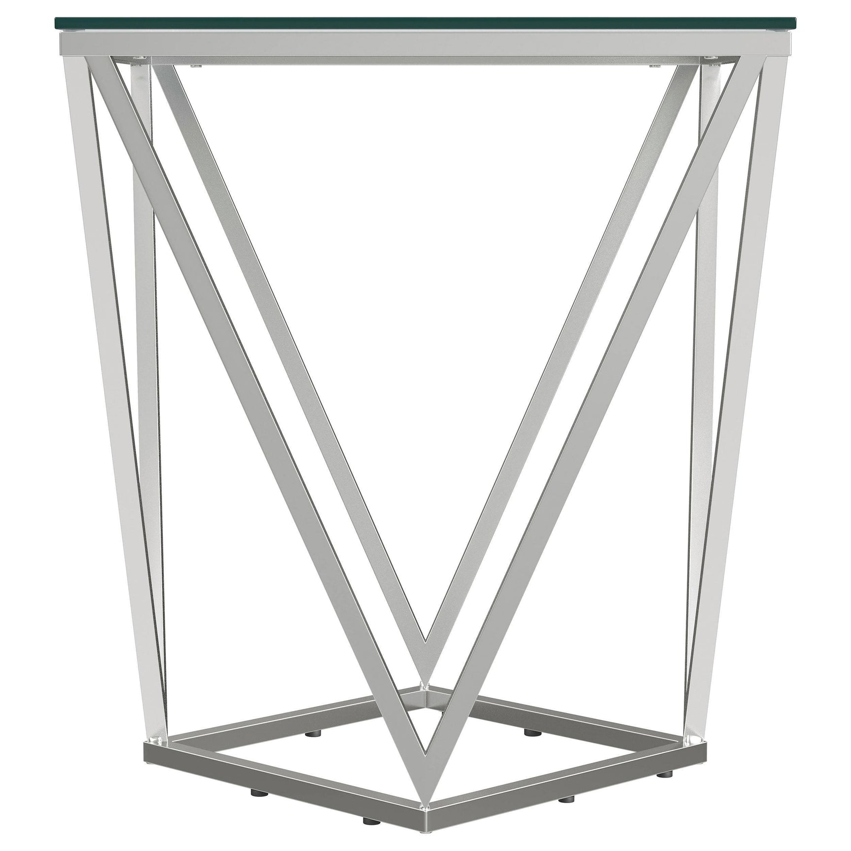 Brittania Square Glass Top Geometric End Table Nickel 709737 - Ella Furniture