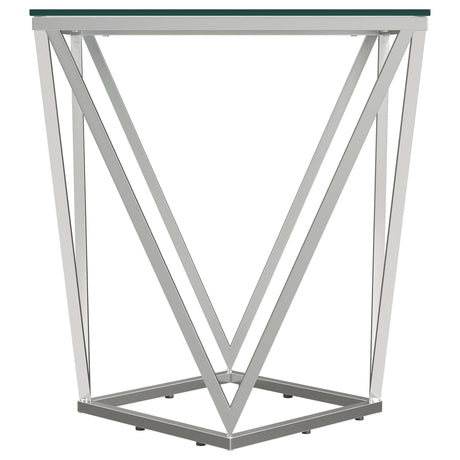 Brittania Square Glass Top Geometric End Table Nickel 709737 - Ella Furniture