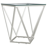 Brittania Square Glass Top Geometric End Table Nickel 709737 - Ella Furniture