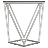 Brittania Square Glass Top Geometric End Table Nickel 709737 - Ella Furniture