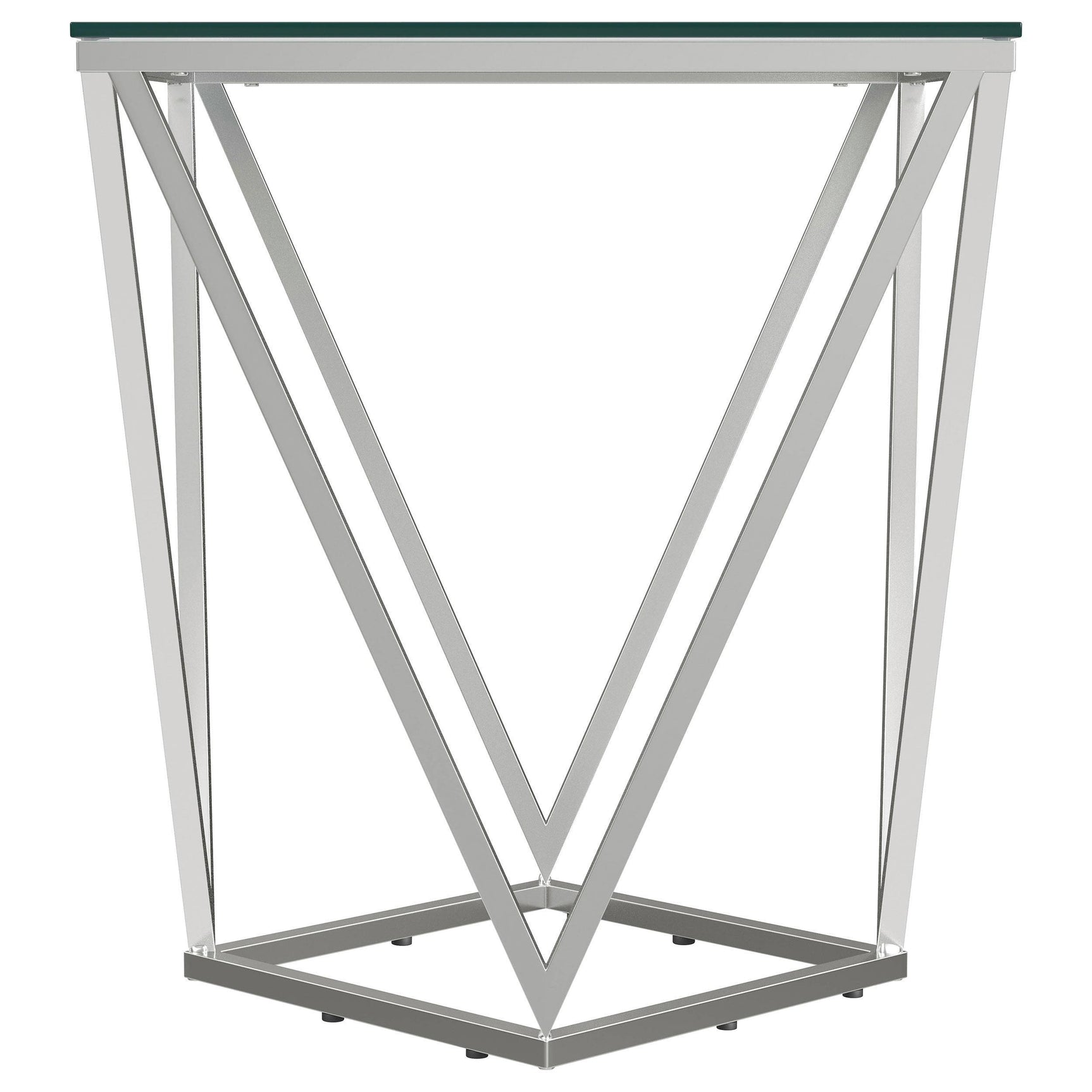 Brittania Square Glass Top Geometric End Table Nickel 709737 - Ella Furniture