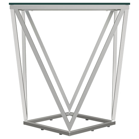 Brittania Square Glass Top Geometric End Table Nickel 709737 - Ella Furniture