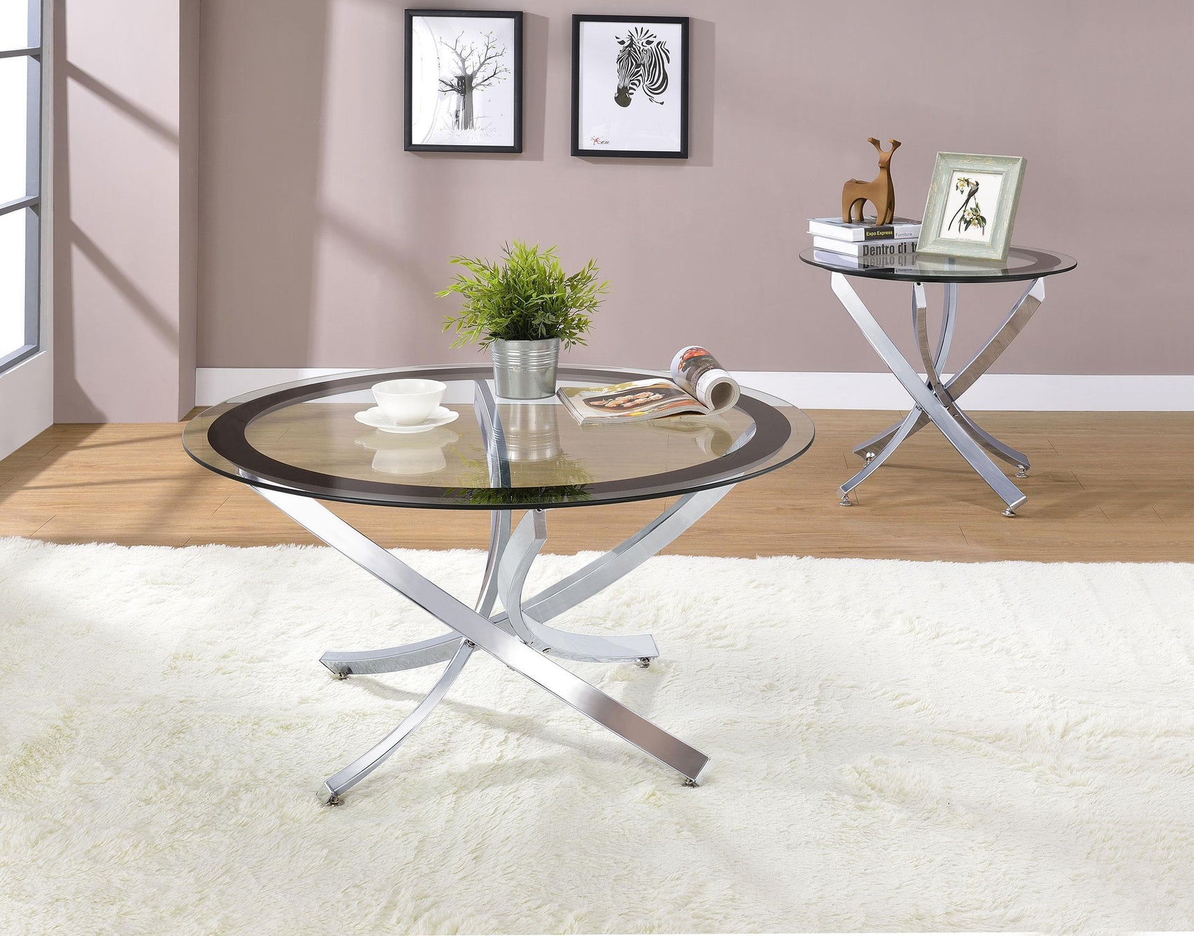 BROOKE Brooke 2-piece Round Glass Top Coffee Table Set Chrome 702588-S2 - Ella Furniture
