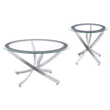 BROOKE Brooke 2-piece Round Glass Top Coffee Table Set Chrome 702588-S2 - Ella Furniture