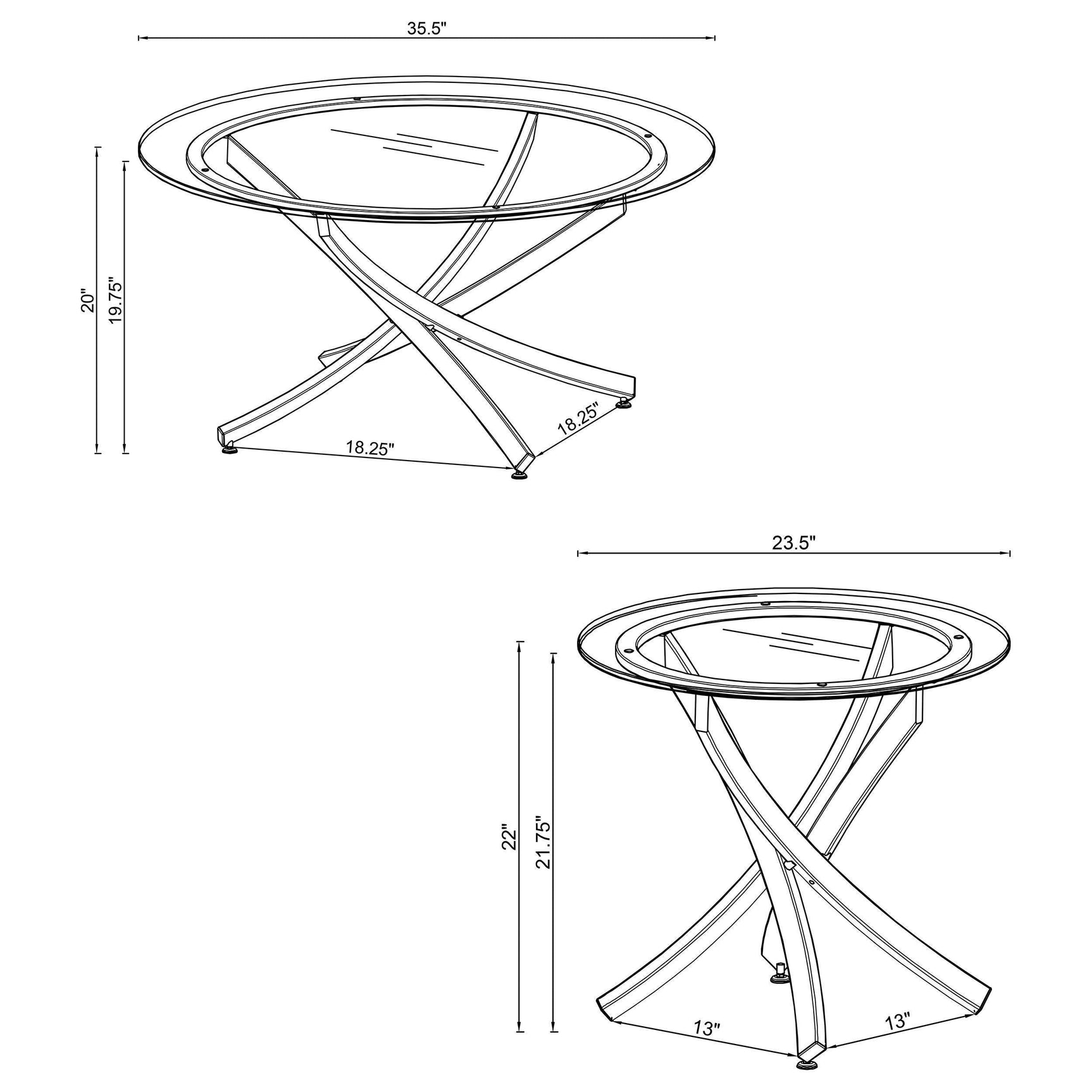 BROOKE Brooke 2-piece Round Glass Top Coffee Table Set Chrome 702588-S2 - Ella Furniture
