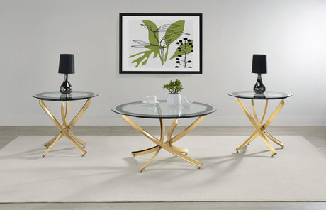 BROOKE Brooke Round Glass Top Coffee Table Metal Base Brass 707888 - Ella Furniture