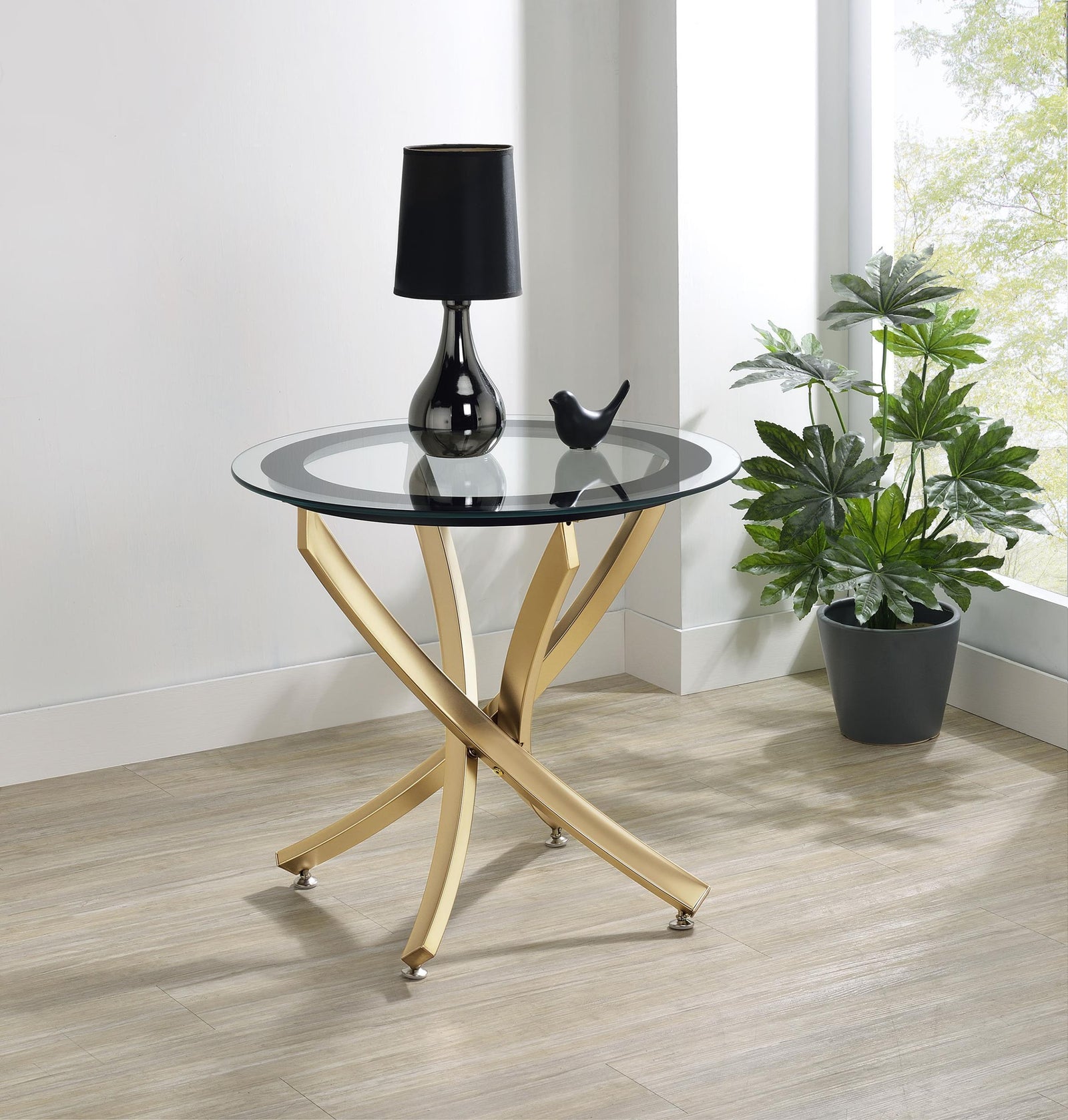 BROOKE Brooke Round Glass Top Side End Table Metal Base Brass 707887 - Ella Furniture