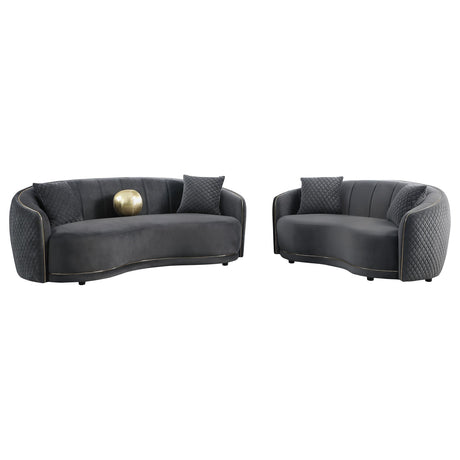 Brookside Velvet Upholstered Curved Loveseat Dark Grey 504845 - Ella Furniture