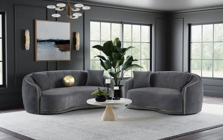 Brookside Velvet Upholstered Curved Loveseat Dark Grey 504845 - Ella Furniture