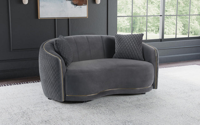Brookside Velvet Upholstered Curved Loveseat Dark Grey 504845 - Ella Furniture