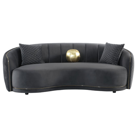 Brookside Velvet Upholstered Curved Sofa Dark Grey 504844 - Ella Furniture