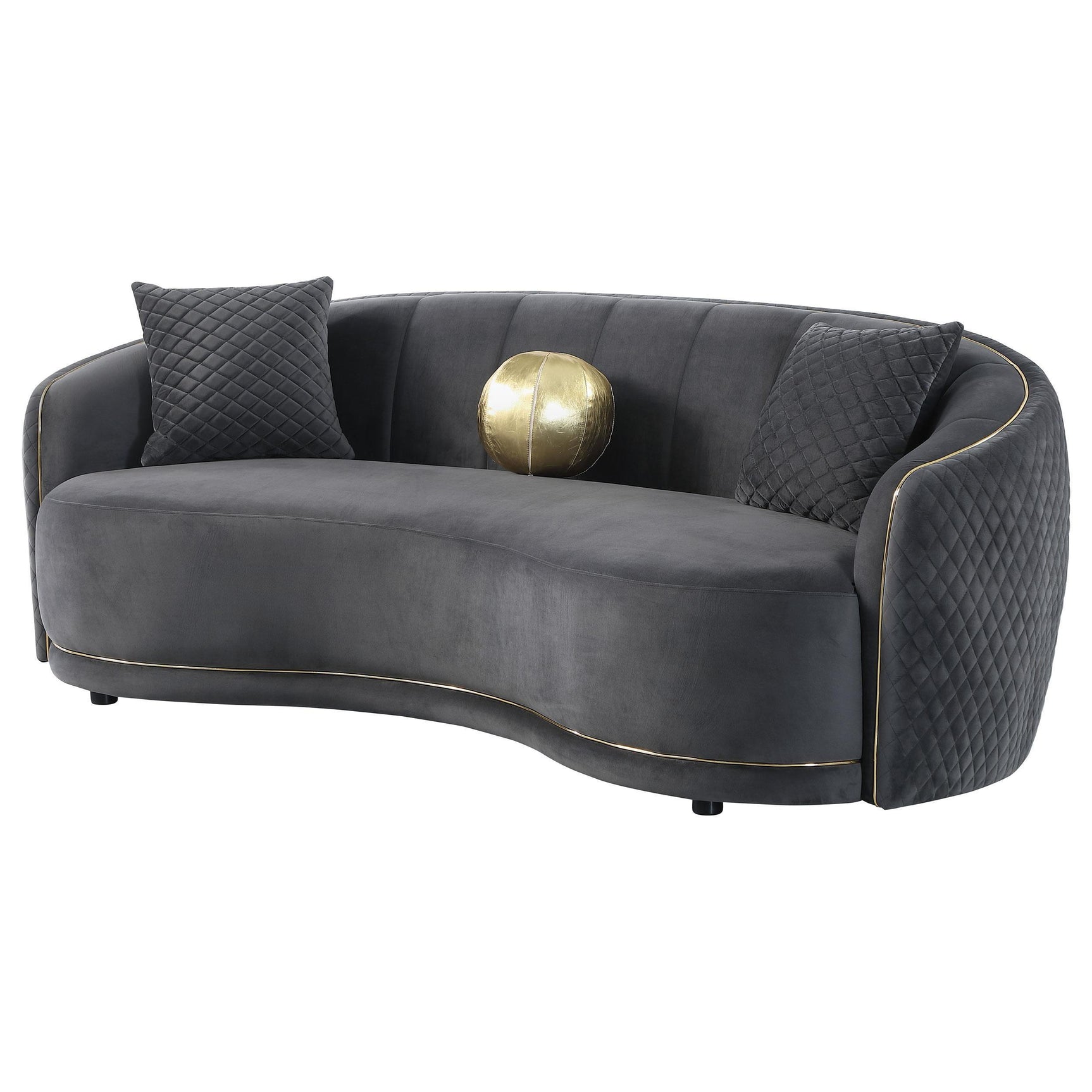 Brookside Velvet Upholstered Curved Sofa Dark Grey 504844 - Ella Furniture