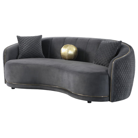 Brookside Velvet Upholstered Curved Sofa Dark Grey 504844 - Ella Furniture