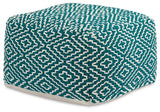 Brynnsen Teal/ivory Pouf - Ella Furniture