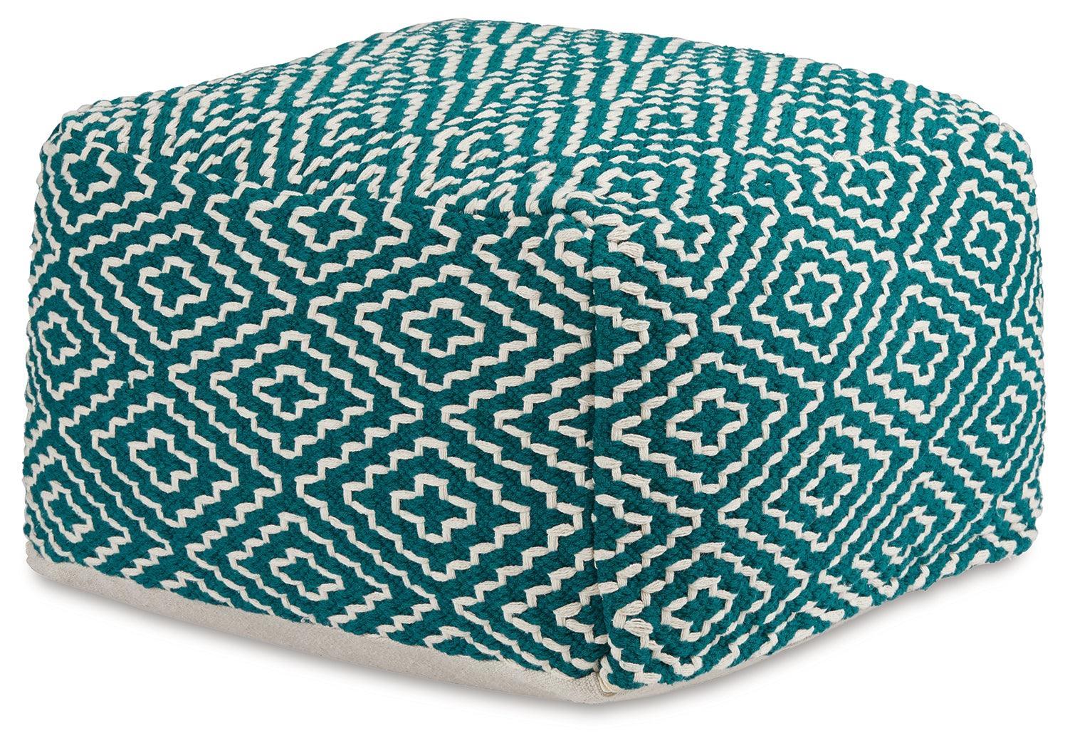 Brynnsen Teal/ivory Pouf - Ella Furniture