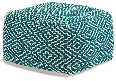 Brynnsen Teal/ivory Pouf - Ella Furniture