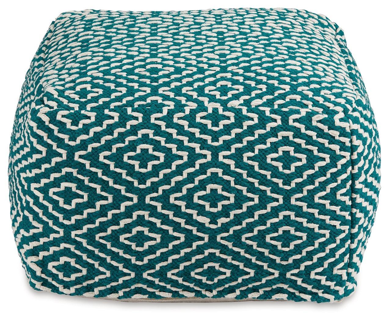 Brynnsen Teal/ivory Pouf - Ella Furniture