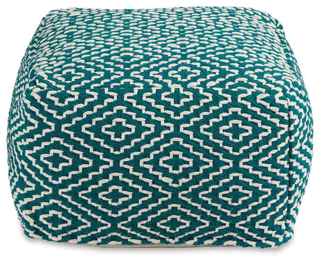 Brynnsen Teal/ivory Pouf - Ella Furniture