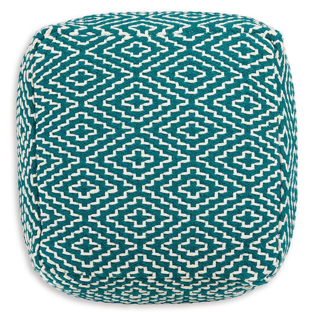Brynnsen Teal/ivory Pouf - Ella Furniture