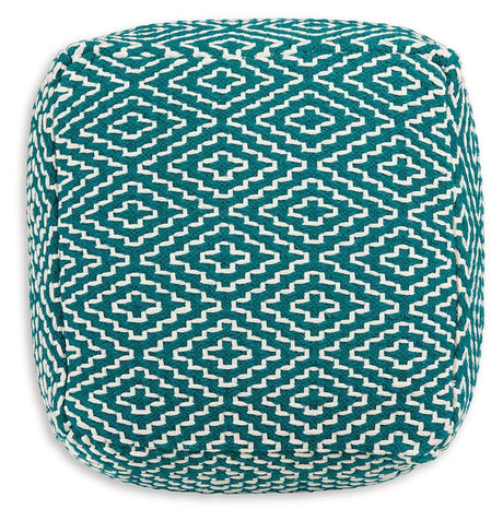 Brynnsen Teal/ivory Pouf - Ella Furniture