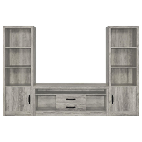 BURKE Burke 3-piece 59" TV Entertainment Center Grey Driftwood 701024-SET - Ella Furniture