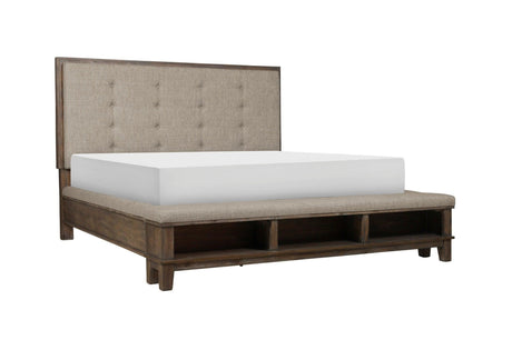 Gray Modern Traditional Solid Wood Veneers Fabric Upholstered Tufted Shelves Bedroom Set - Ella Furniture