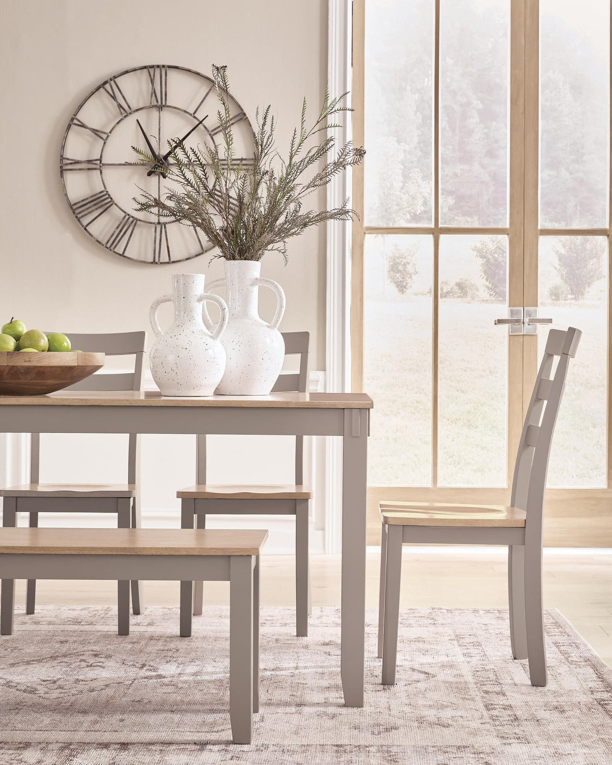 Harperfeld Natural/Gray Dining Table and 4 Chairs and Bench (Set of 6) — product image 6
