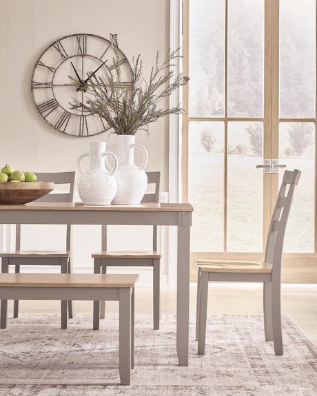 Harperfeld Natural/Gray Dining Table and 4 Chairs and Bench (Set of 6) — product image 6