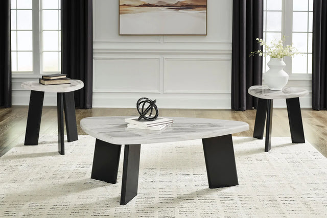 Black Faux Carrara Marble 3-Piece Coffee Table Set — product view