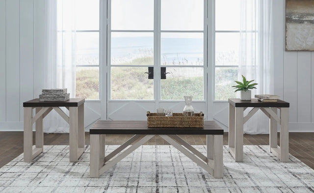 Antique White and Gray Wood-Look 3-Piece Coffee Table Set — product view