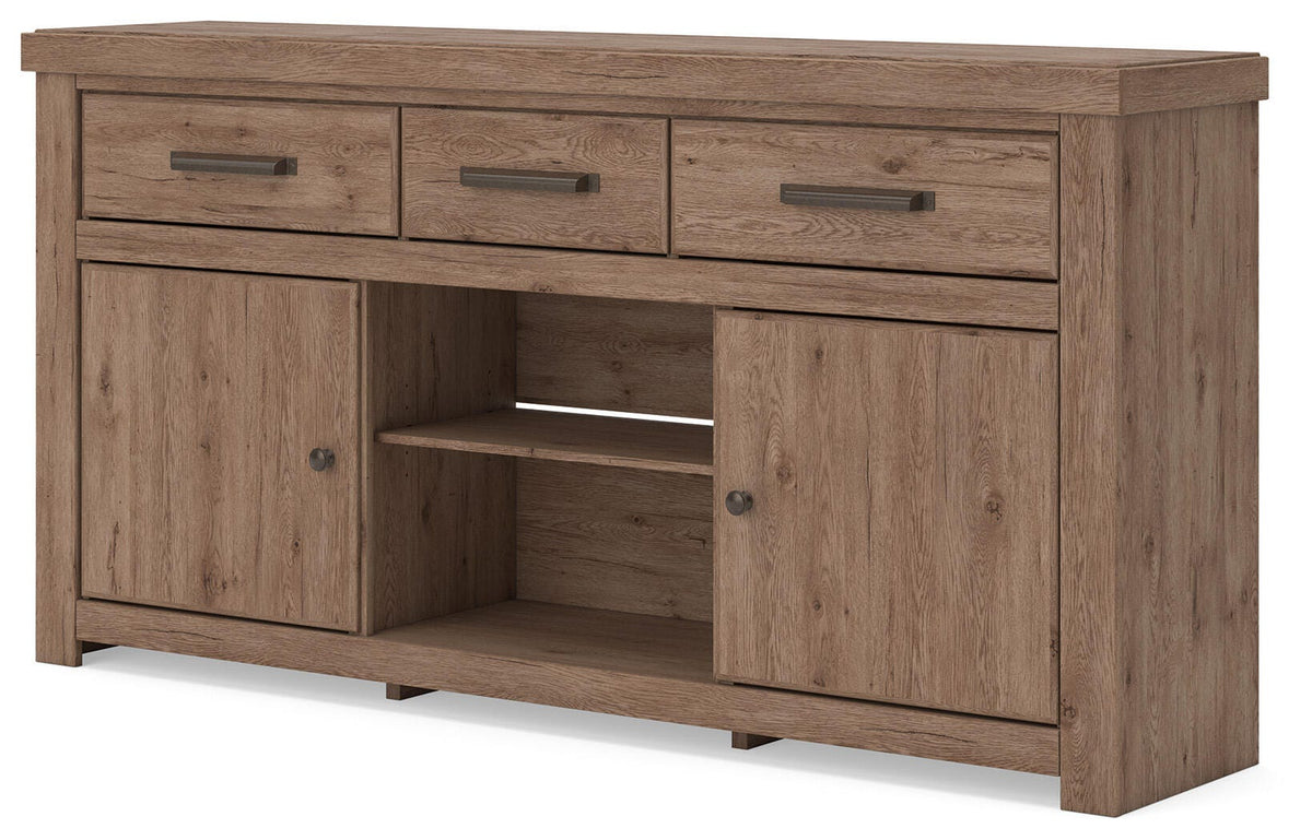 Garistyn Brown 73" TV Stand — angled view