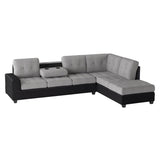 Gray/Black Traditional Solid Wood, Plywood Fabric Upholstered Tufted Ottoman Sectional - Ella Furniture