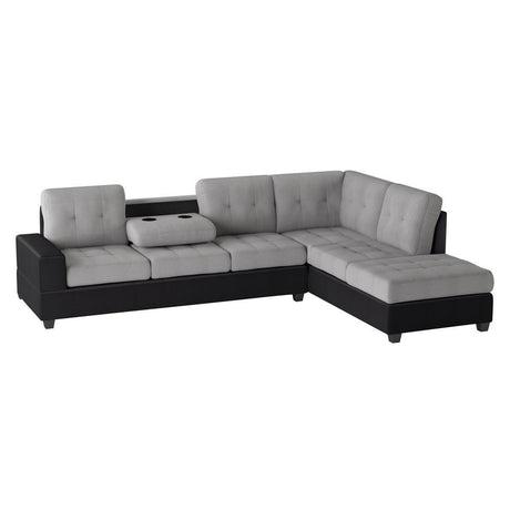 Gray/Black Traditional Solid Wood, Plywood Fabric Upholstered Tufted Ottoman Sectional - Ella Furniture