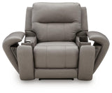 Real Moments Ash Leather Power Recliner with Audio Seating — front view