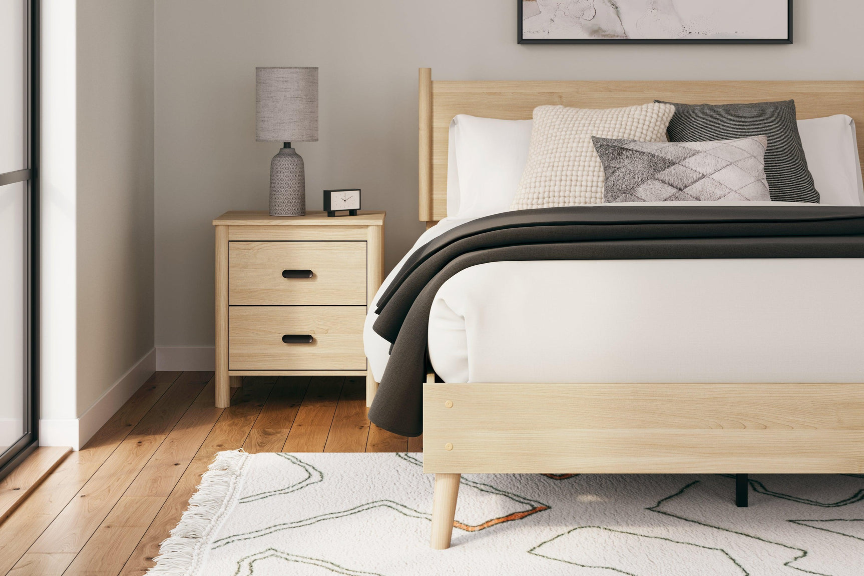 Cabinella Tan Queen Platform Panel Bed - Ella Furniture