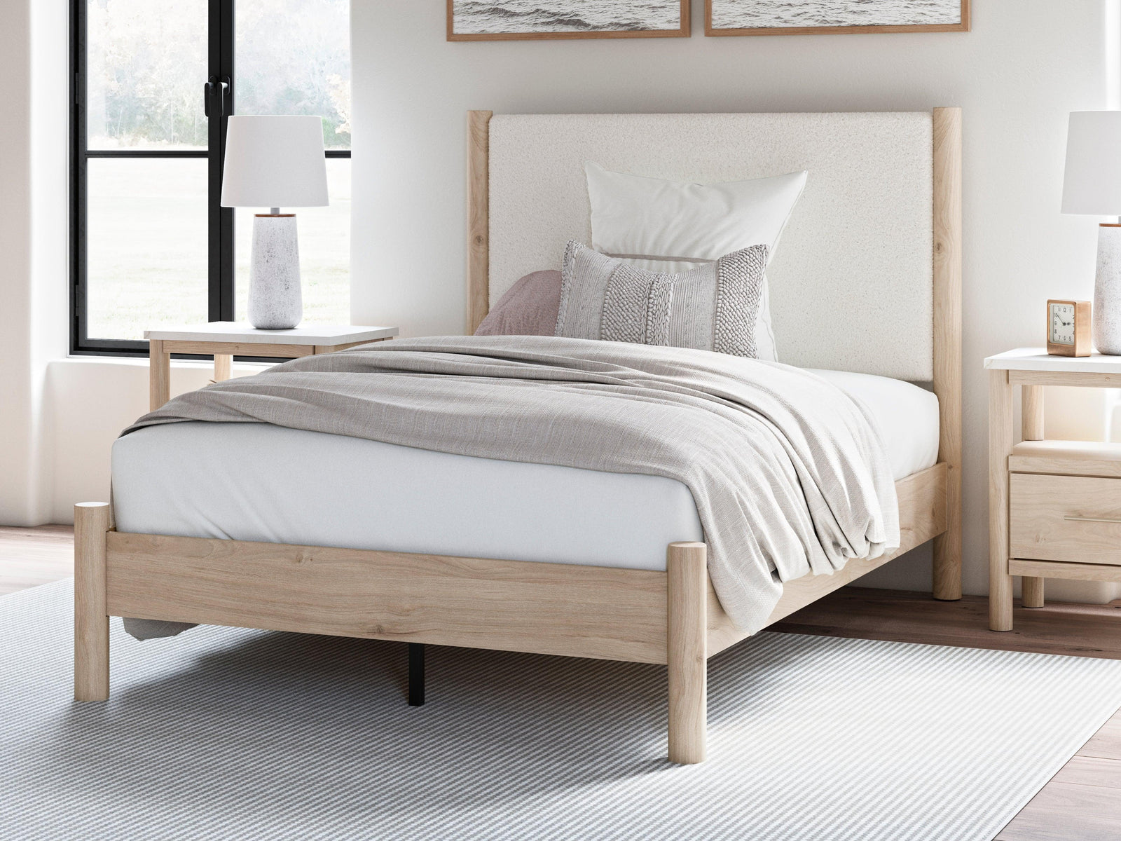 Cadmori Two-tone Full Upholstered Panel Bed - Ella Furniture