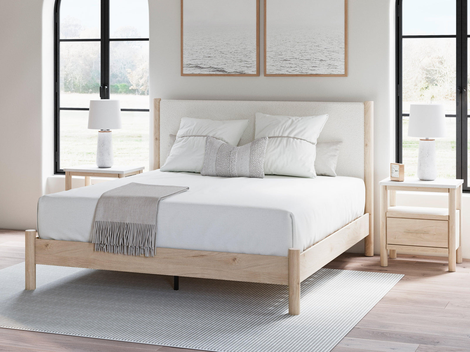 Cadmori Two-tone King Upholstered Panel Bed - Ella Furniture