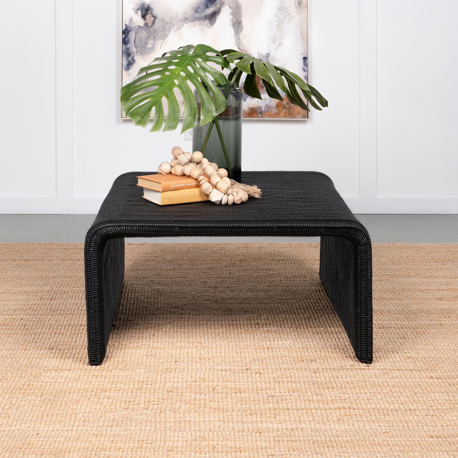 Cahya Woven Rattan Sqaure Coffee Table Black 708518 - Ella Furniture