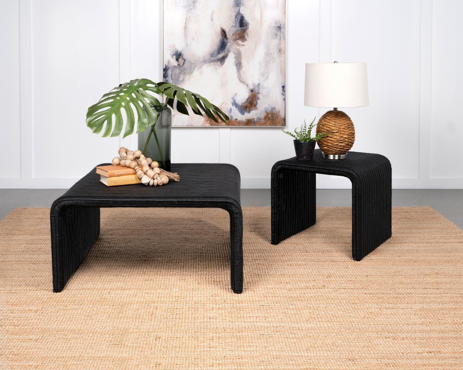 Cahya Woven Rattan Sqaure End Table Black 708517 - Ella Furniture