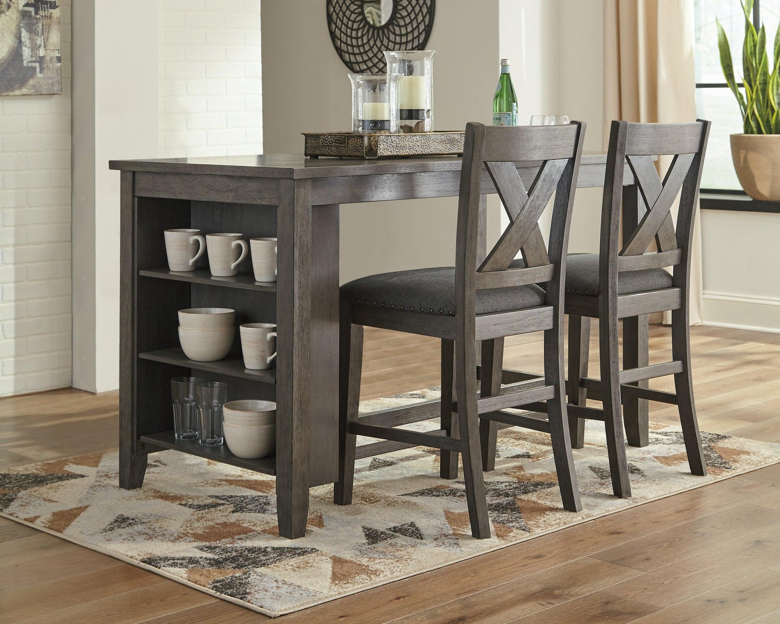 Caitbrook Gray Counter Height Dining Table And 2 Barstools - Ella Furniture