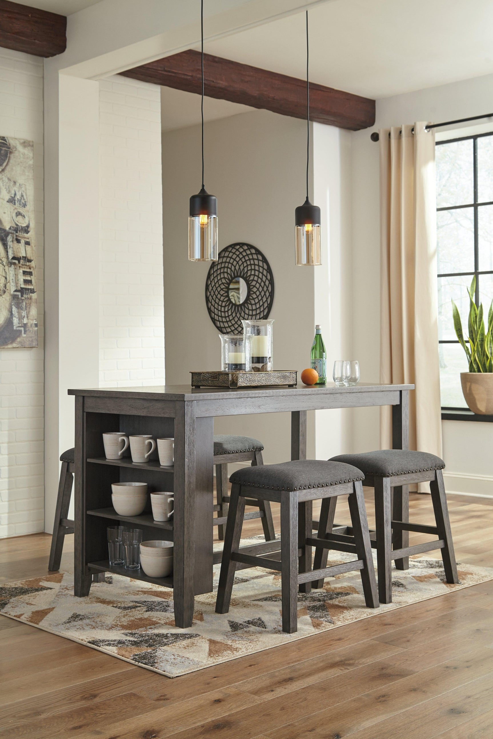 Caitbrook Gray Counter Height Dining Table And 4 Barstools PKG001966 - D388-024 | D388-024 | D388-13 - Ella Furniture