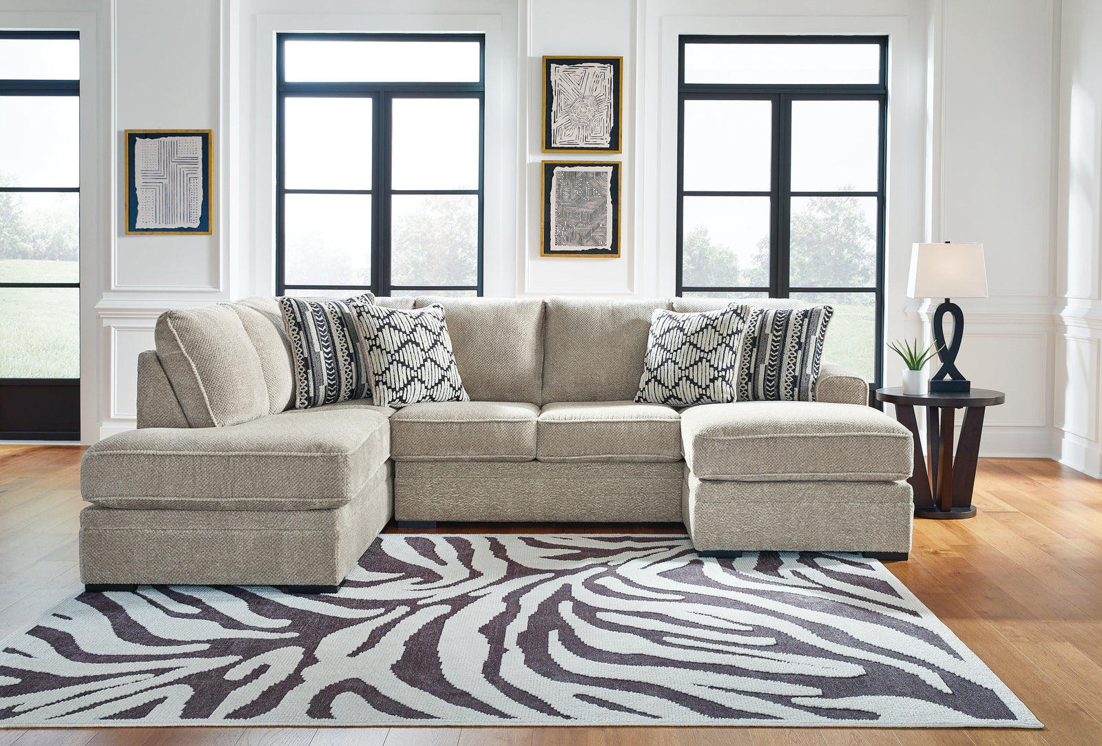Calnita Sisal 2-Piece Sectional With Ottoman - Ella Furniture