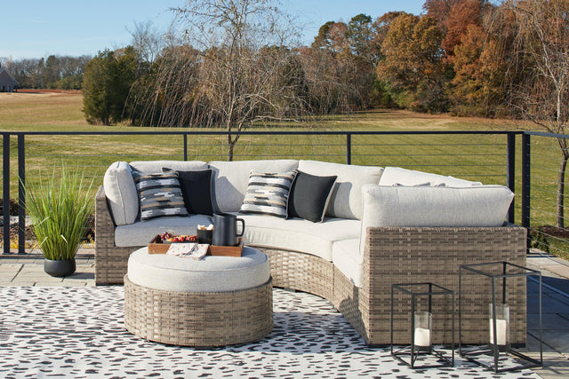 Calworth Beige 5-Piece Outdoor Sectional With Ottoman - Ella Furniture