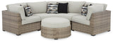 Calworth Beige 5-Piece Outdoor Sectional With Ottoman - Ella Furniture