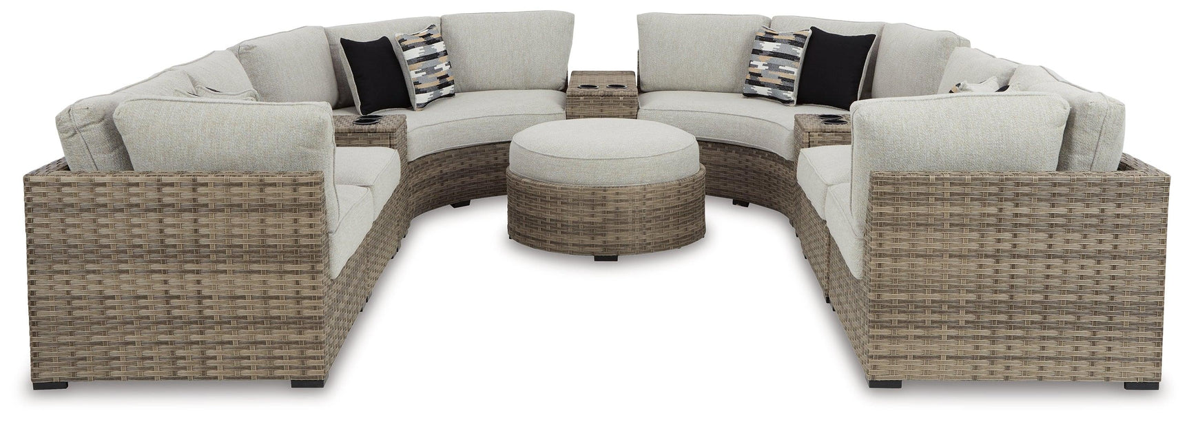 Calworth Beige Outdoor 9-Piece Sectional With Ottoman - Ella Furniture