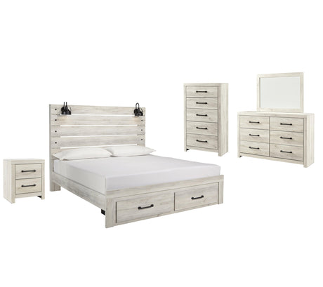 Cambeck Whitewash Panel 2 Storage Bedroom Set - Ella Furniture