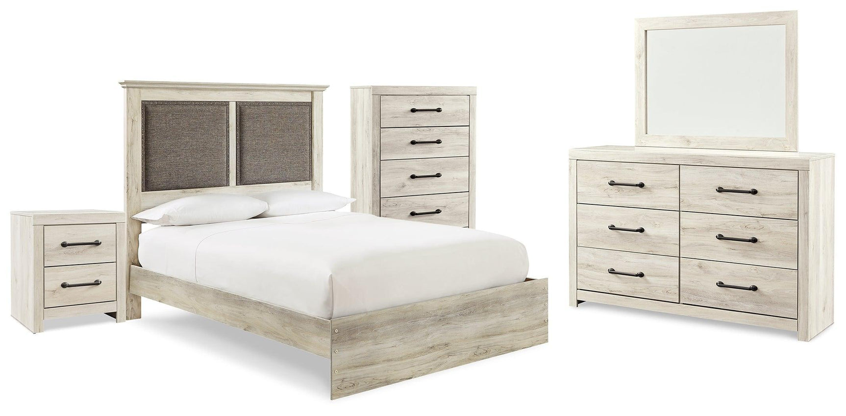 Cambeck Whitewash Upholstered Panel Bedroom Set - Ella Furniture