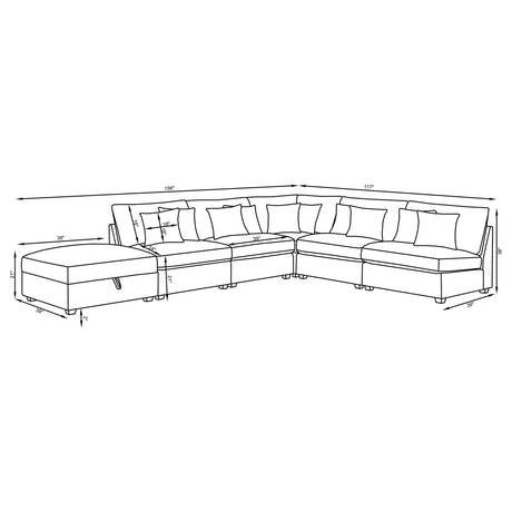 Cambria 5-piece Upholstered Modular Sectional Sofa Grey 551511-S5A - Ella Furniture