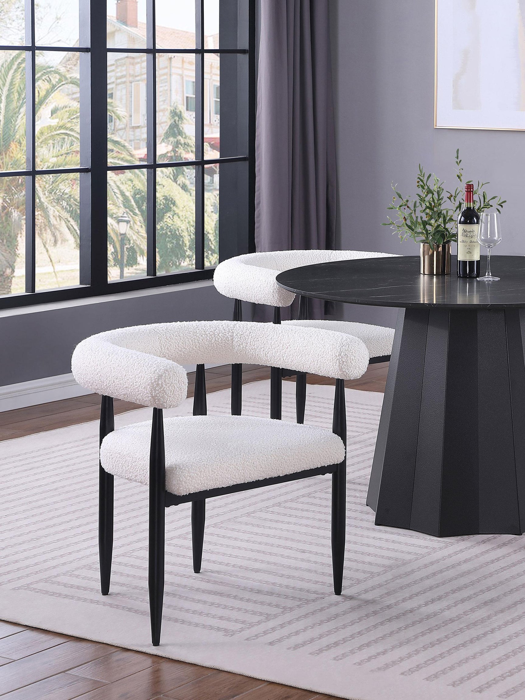 Camden Boucle Upholstered Dining Arm Chair Cream (Set of 2) 105782 - Ella Furniture