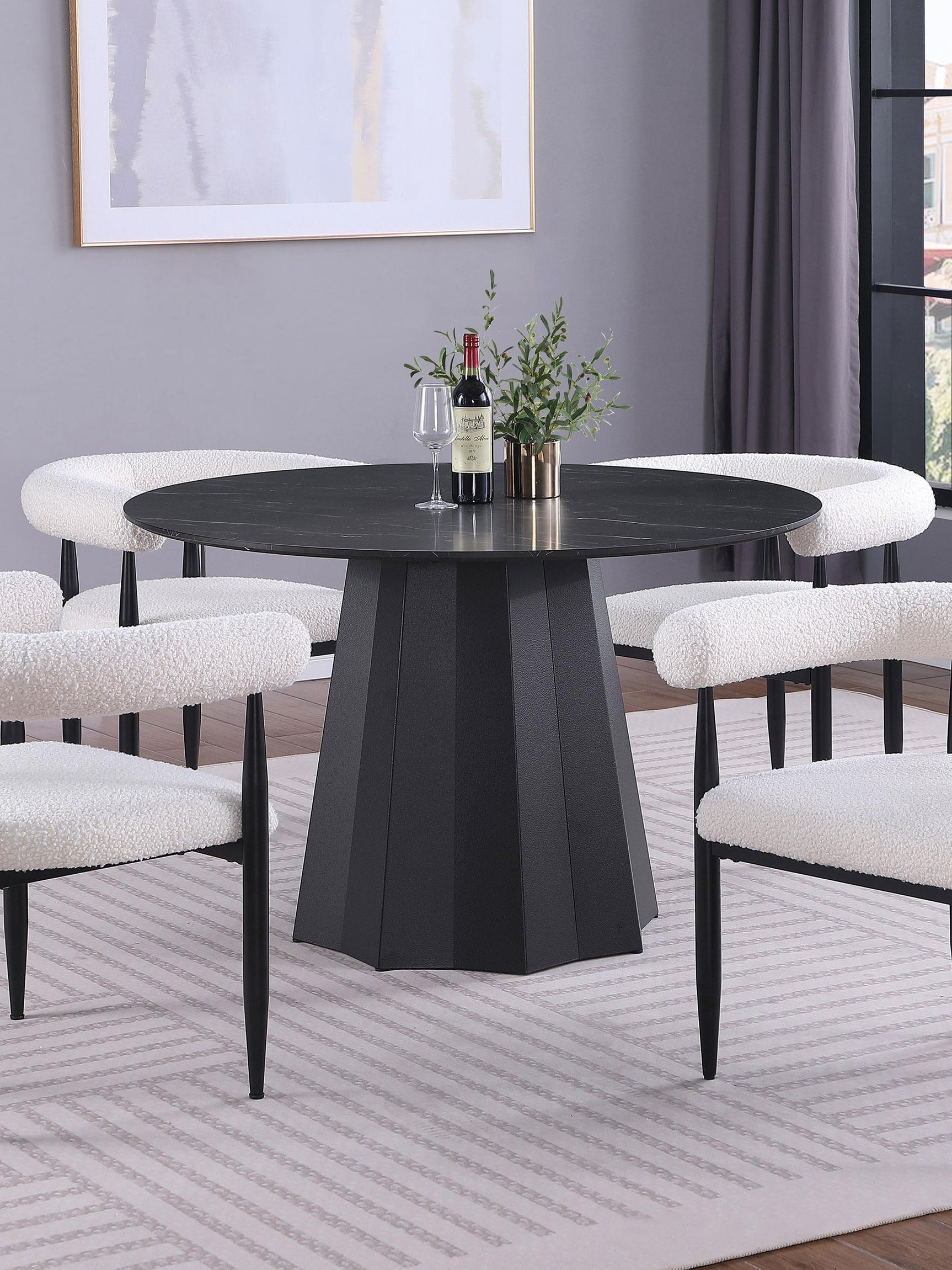 Camden Round 48-inch Faux Marble Top Dining Table Black 105780 - Ella Furniture